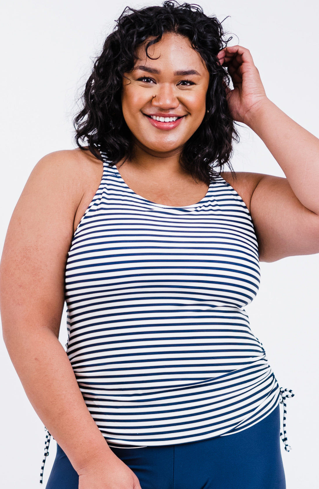 Maya Tankini With Removable Cups & Black Mid-Thigh Swim Shorts | Plus Size Set