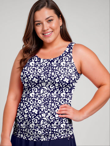 Maya Tankini With Removable Cups & Navy Mid-Thigh Swim Shorts | Plus Size Set
