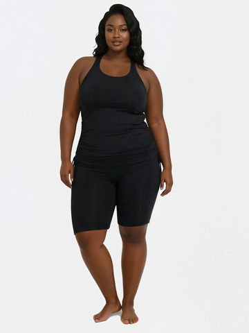 Maya Tankini With Built-in Bra & Black Long Bike Swim Shorts | Plus Size Set