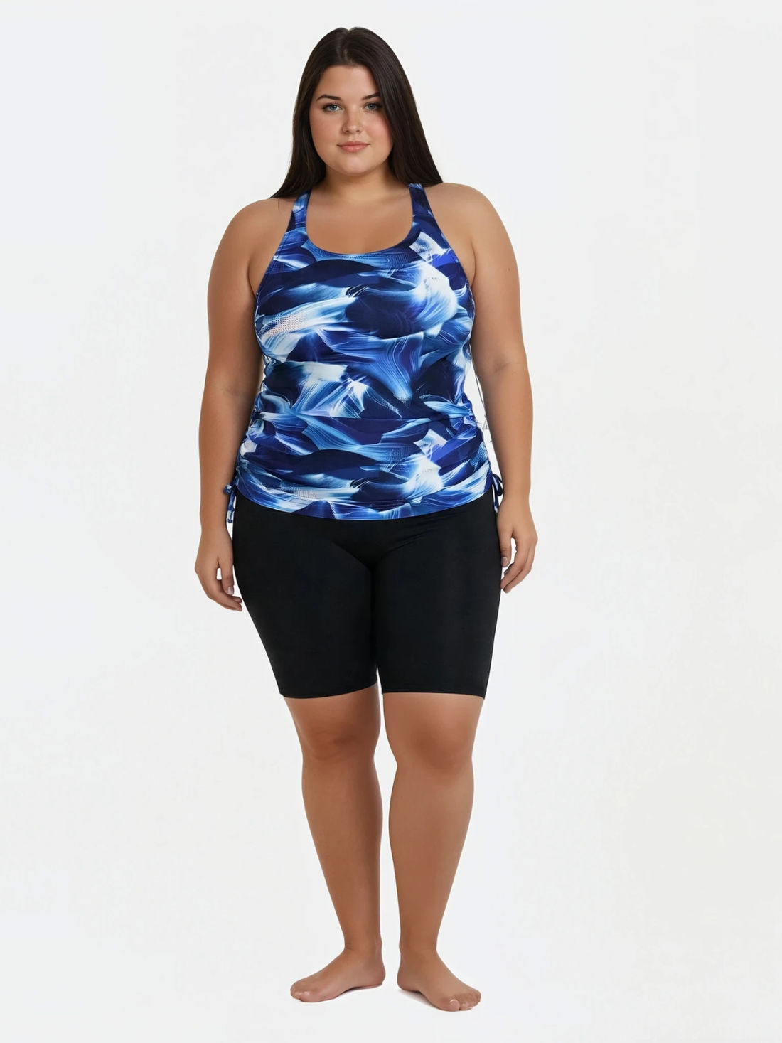 Maya Tankini With Built-in Bra & Black Long Bike Swim Shorts | Plus Size Set