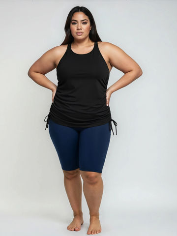 Maya Tankini With Built-in Bra & Navy Long Bike Swim Shorts | Plus Size Set