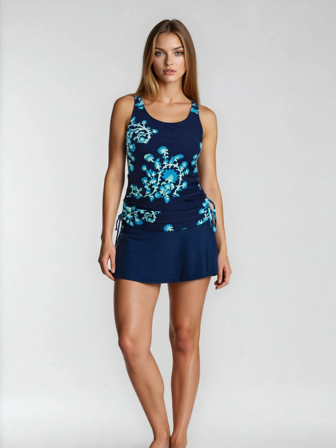Maya Tankini With Built-in Bra & Navy Short Swim Skort With Shorts Set