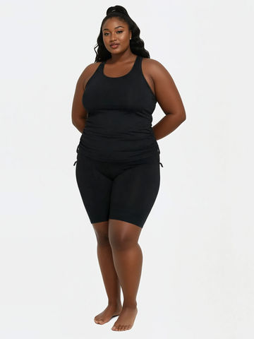 Maya Tankini With Removable Cups & Black Long Bike Swim Shorts | Plus Size Set