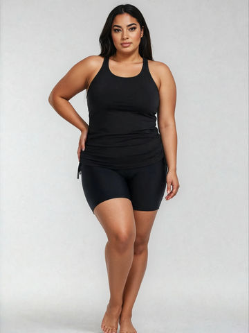 Maya Tankini With Removable Cups & Black Mid-Thigh Swim Shorts | Plus Size Set