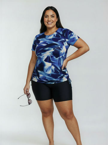 Short Sleeve Adele Swim Top & Black Mid-Thigh Swim Shorts | Plus Size Set