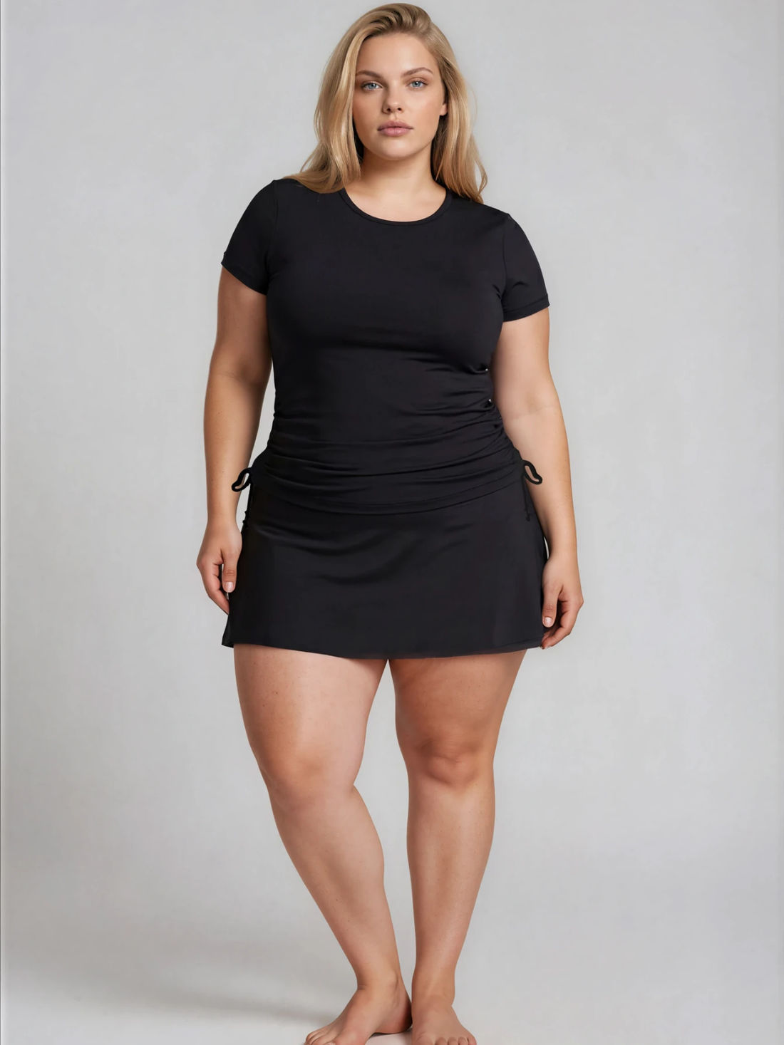 Short Sleeve Adele Swim Top & Black Short Swim Skort With Shorts | Plus Size Set