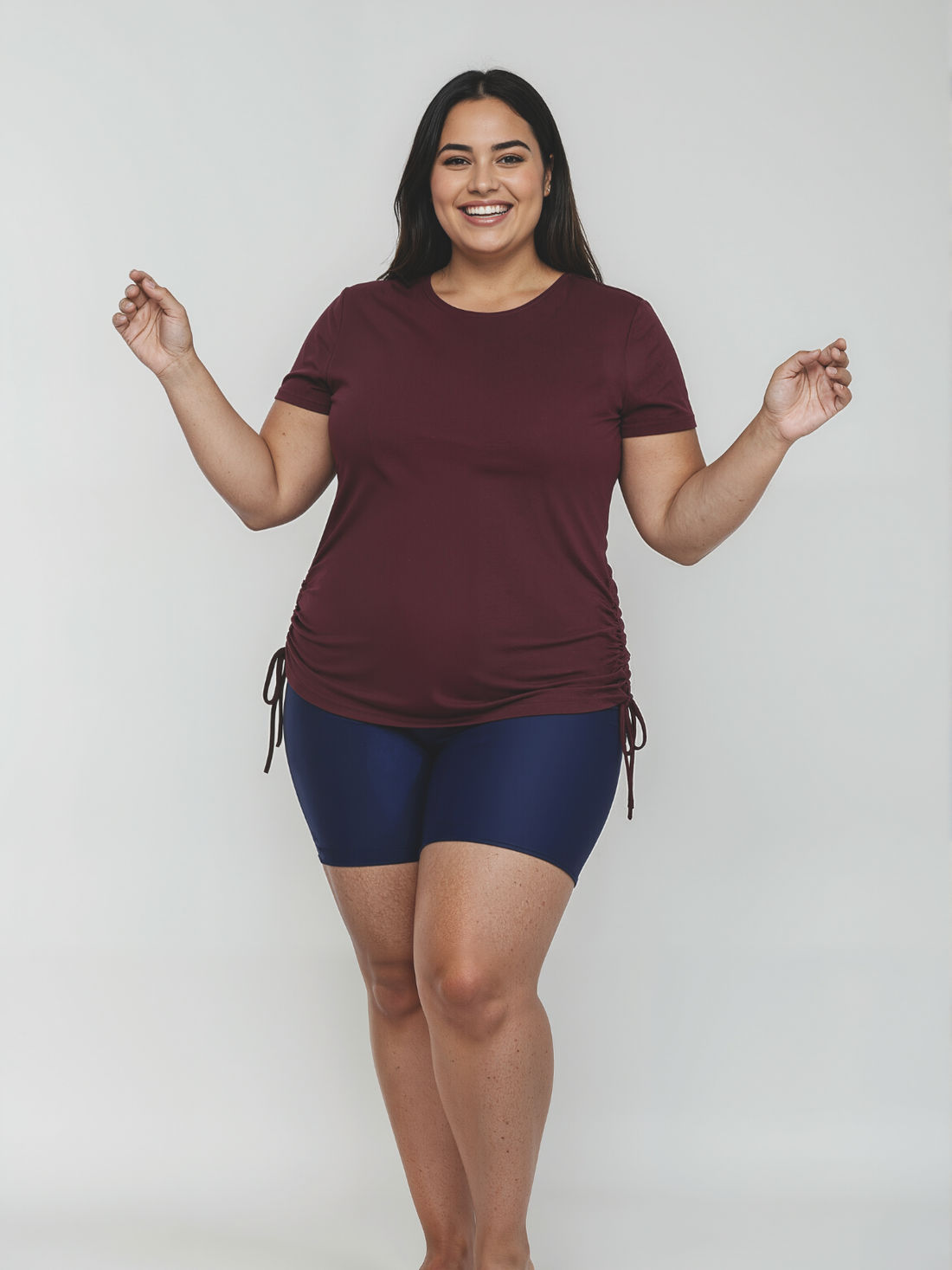 Short Sleeve Adele Swim Top & Navy Mid-Thigh Swim Shorts | Plus Size Set