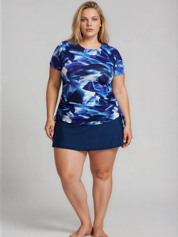 Short Sleeve Adele Swim Top & Navy Short Swim Skort With Shorts | Plus Size Set