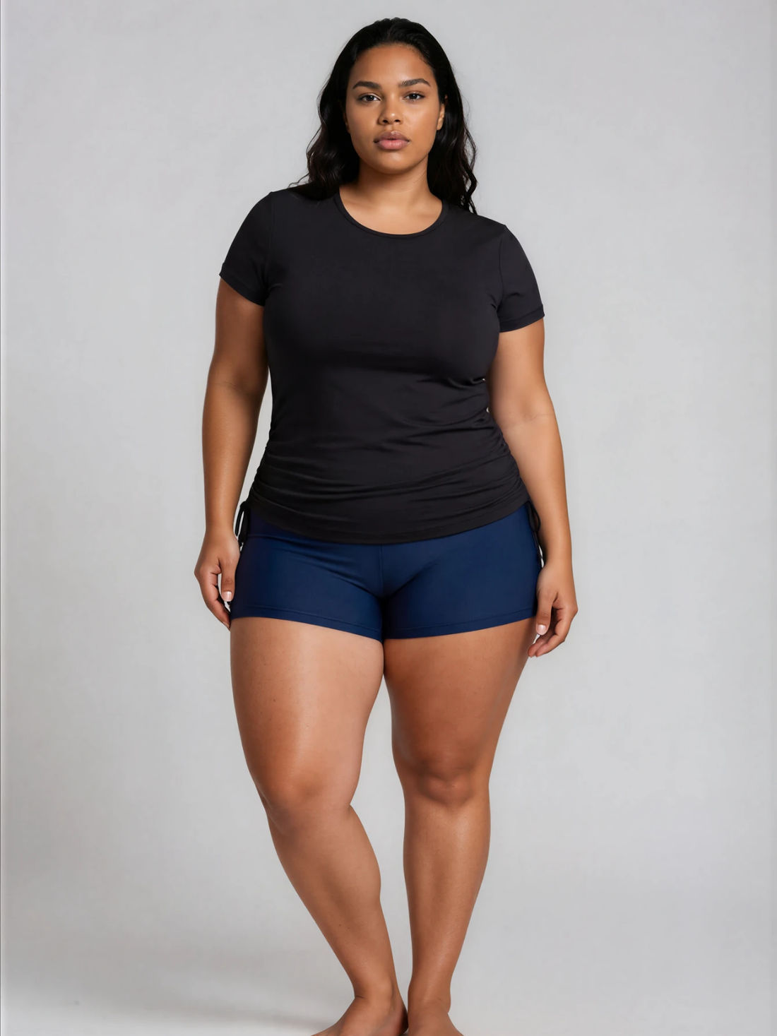 Short Sleeve Adele Swim Top & Navy Swim Shorts | Plus Size Set