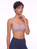 Sienna Swim Bra in red and white stripes with navy high waisted swim bottoms offering supportive comfortable swimwear designed for every body