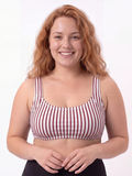 Sienna Swim Bra | Plus Size in red and white stripes on a smiling model for supportive comfortable size-inclusive swimwear designed for every body