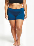 Model wearing Swim Shorts | Plus Size in blue with a wide supportive waistband and comfortable fit. Size-inclusive supportive swimwear designed for every body