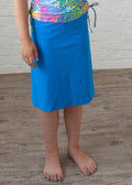 Girls swim knee length skort. Modest skirt and pants. Girl's modest plus size swim skirt. Excellent sun protection UPF +50