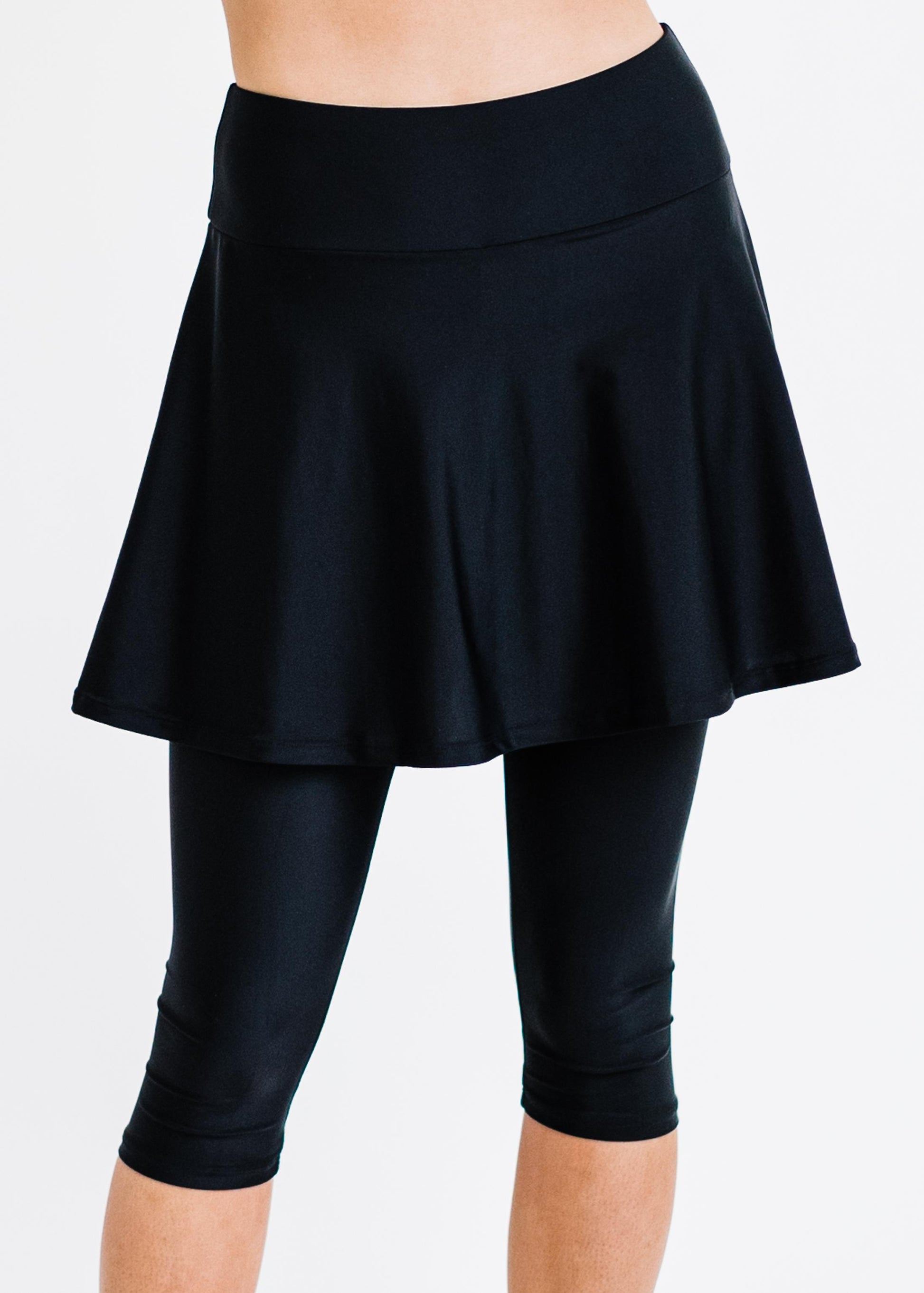 Flared Swim Skort With Capri Leggings