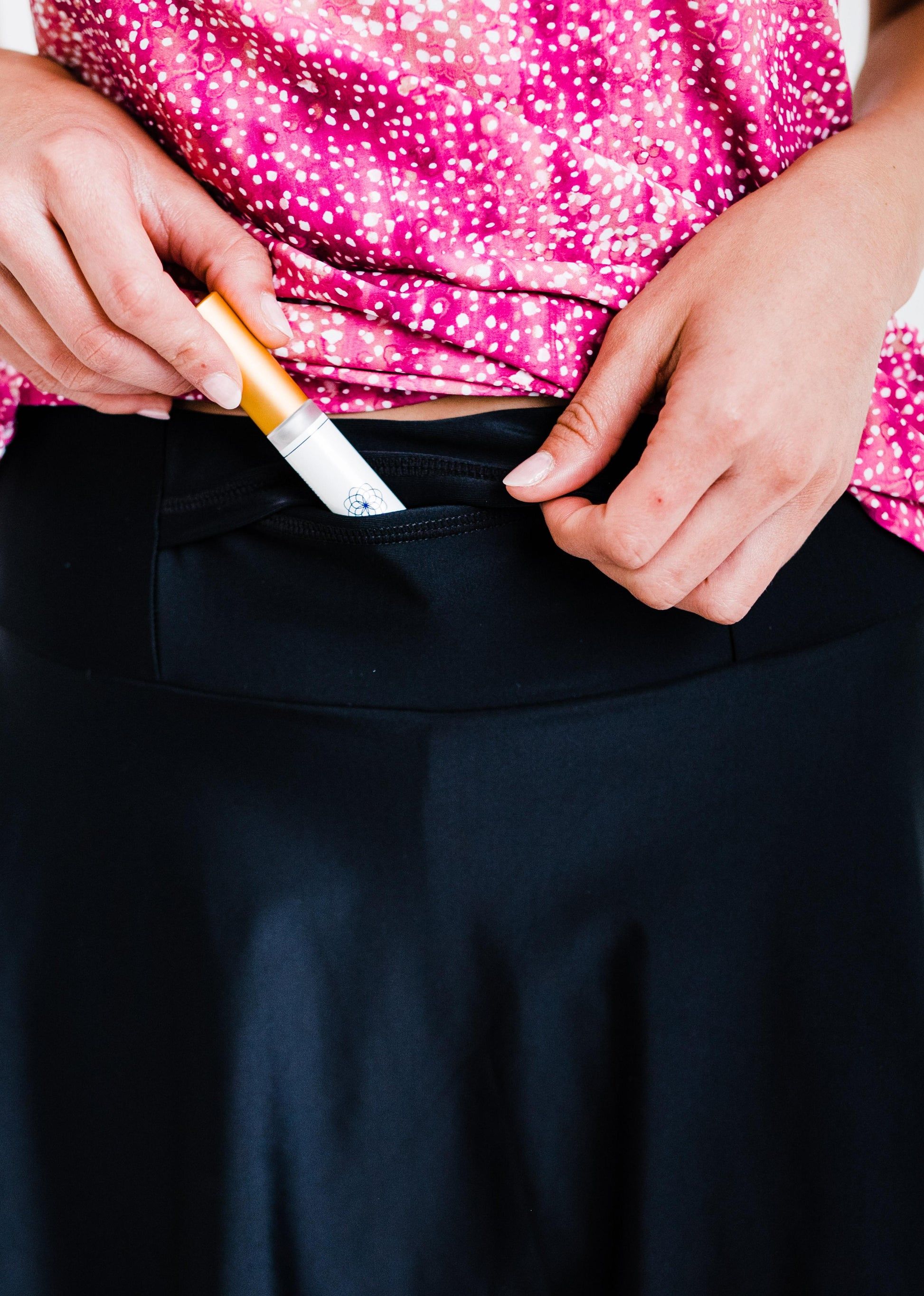 Midi Swim Skort With A Pocket - Black