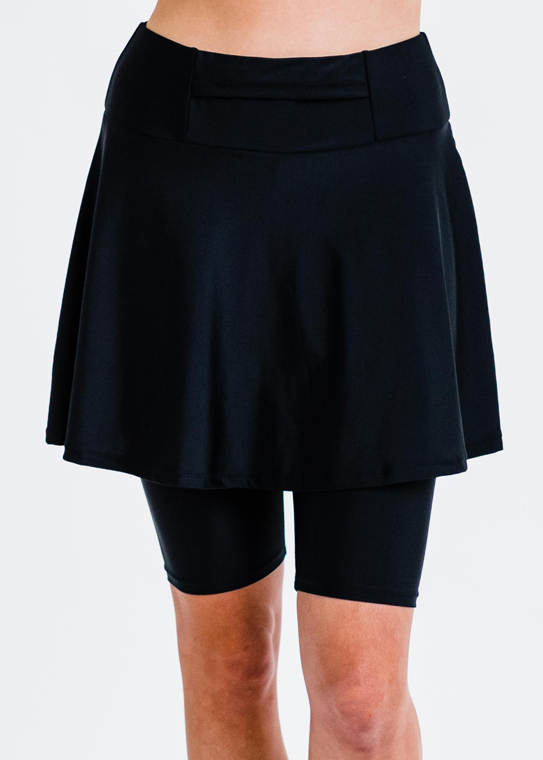 Midi Swim Skort With A Pocket - Black