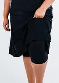 Long flowy swim skort. Modest plus size skirt and pants. Womens' modest plus size swim skirt. Excellent sun protection UPF +50