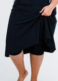 Long flowy swim skort. Modest plus size skirt and pants. Womens' modest plus size swim skirt. Excellent sun protection UPF +50