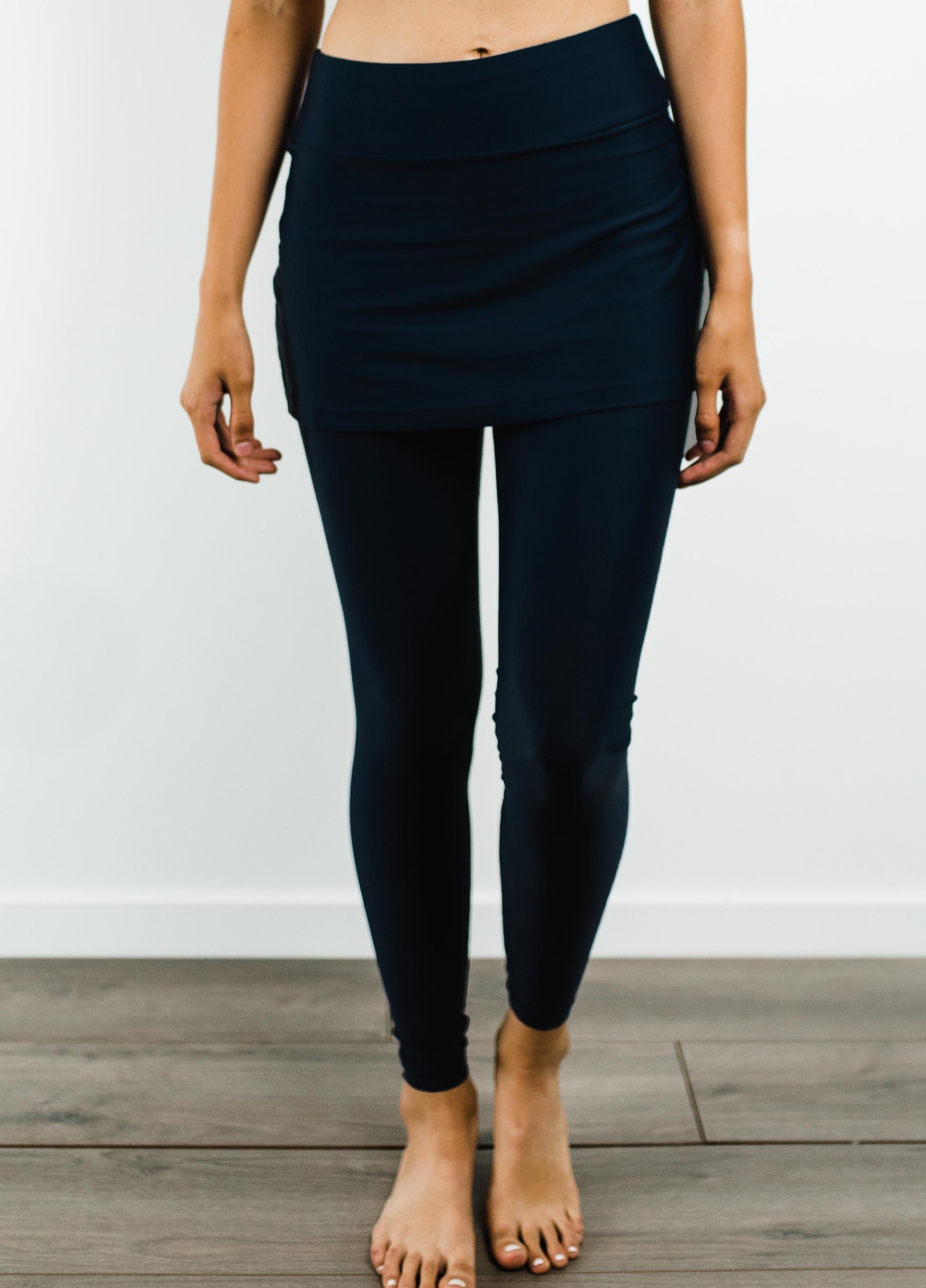 Skirted Long Swim Leggings - Black
