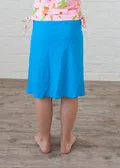 Girls swim knee length skort. Modest skirt and pants. Girl's modest plus size swim skirt. Excellent sun protection UPF +50