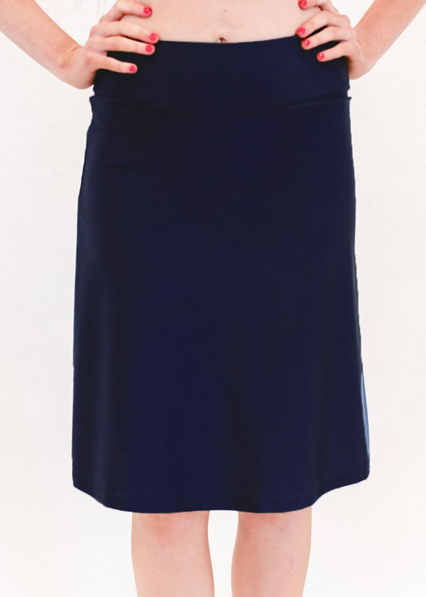 Knee length swim skort. Modest plus size skirt and pants. Womens' modest plus size swim skirt. Excellent sun protection UPF +50