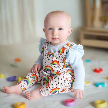 organic rainbow dungarees by lottie & lysh