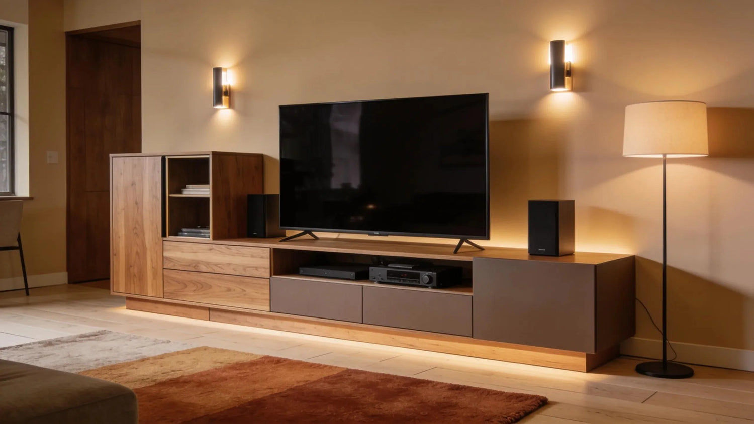 Stylish TV cabinet and media console in a cozy Australian living room