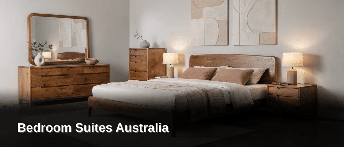A matching bedroom suite groups several coordinated pieces, usually a bed, dresser, mirror, chest