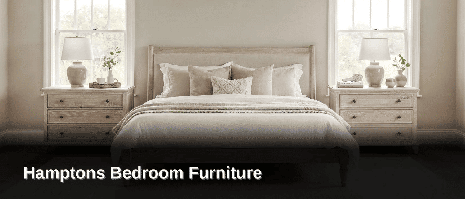 Classic proportions paired with a relaxed, breezy finish define Hamptons bedroom furniture. Traditional silhouettes meet
