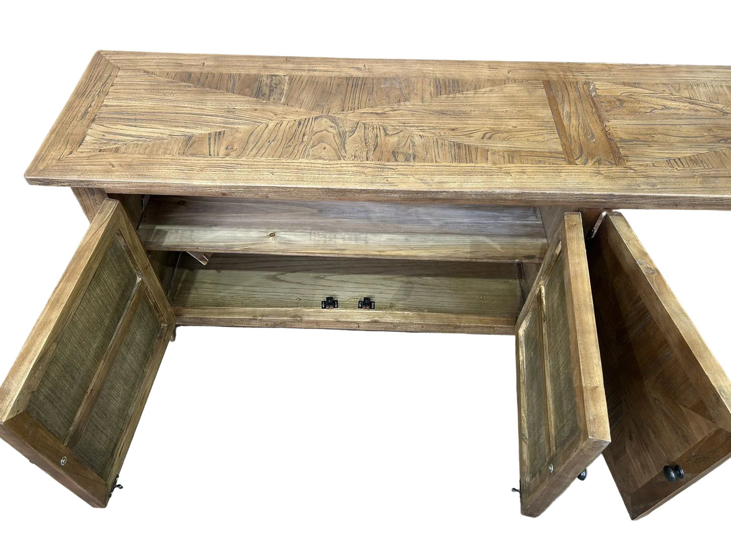 LENNON RUSTIC PROVINCIAL RECYCLED ELM TV UNIT PARQUETRY PATTERN 200 CM - MyChocolateWood