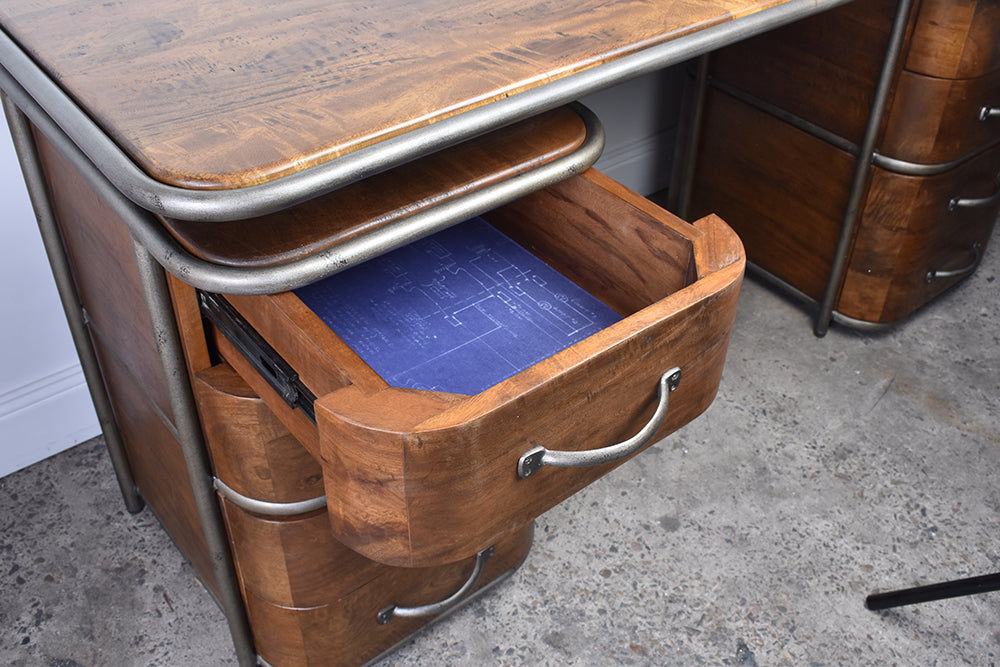 ARTURO SOLID FRUITWOOD/STEEL HOME OFFICE DESK WRITING DESK ART DECO STYLE - MyChocolateWood