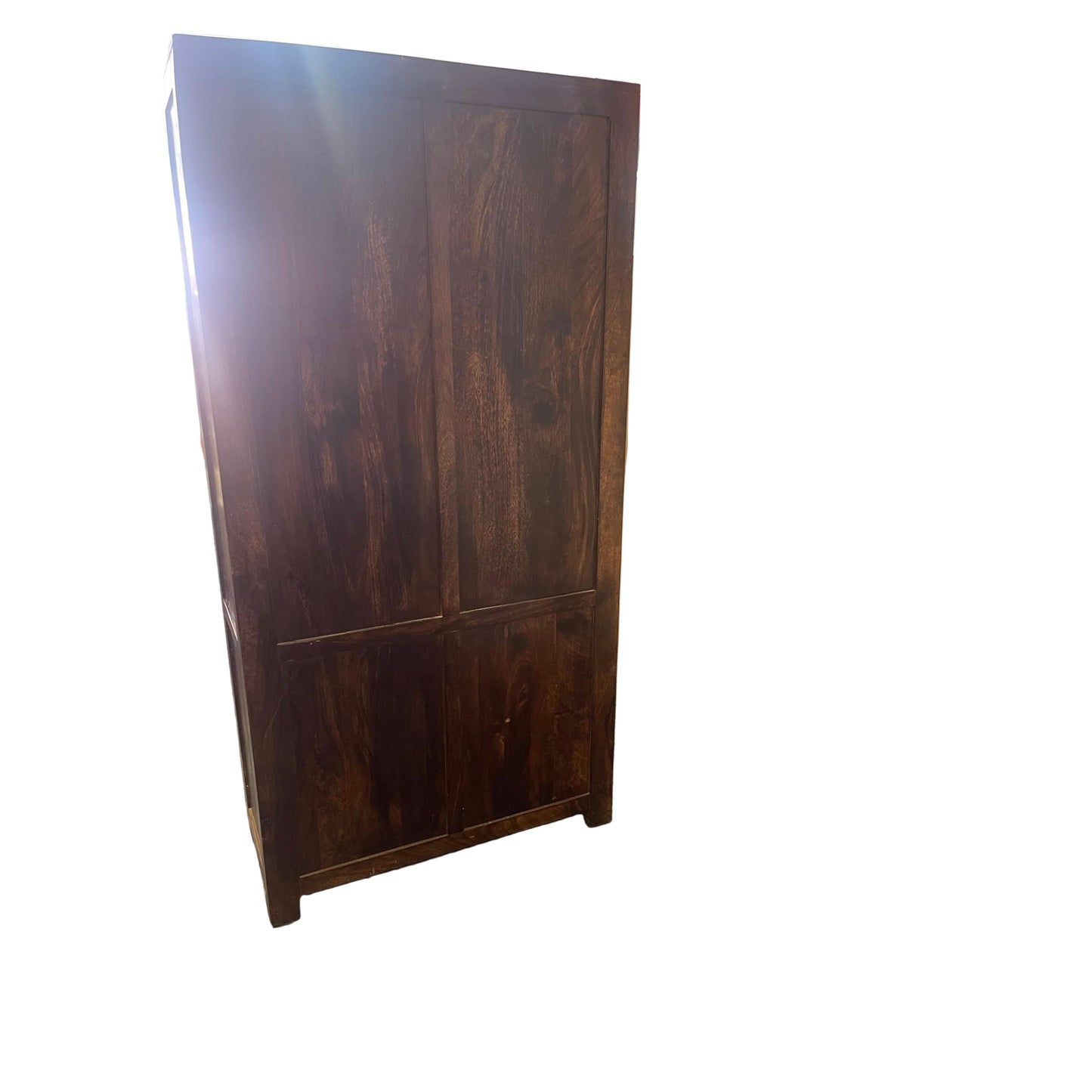 Solid Benato Indian Rosewood display cabinet with four glass doors, showcasing elegant craftsmanship and woodgrain details.