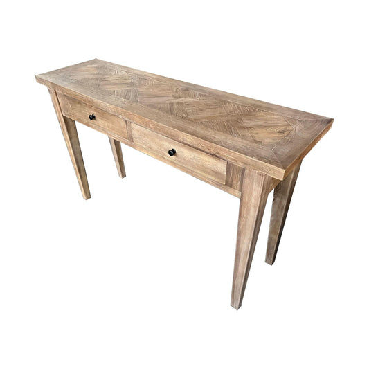 CASA RECYCLED ELM RUSTIC 2-DRAWER CONSOLE/HALL TABLE PARQUETRY TOP 140CM (Copy) (Copy) - MyChocolateWood