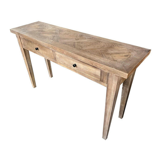 CASA RECYCLED ELM RUSTIC 2-DRAWER CONSOLE/HALL TABLE PARQUETRY TOP 140CM (Copy) (Copy)