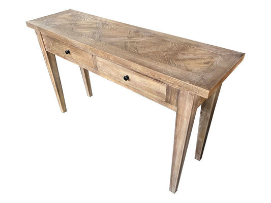 CASA RECYCLED ELM RUSTIC 2-DRAWER CONSOLE/HALL TABLE PARQUETRY TOP  140CM (Copy) (Copy) - MyChocolateWood