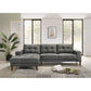 Liz Mid-Century Fabric 2-Seater with Left Hand Facing Chaise in Licorice - Chocolate Wood
