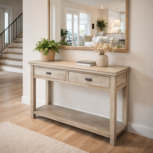 NEVANA  RECYCLED ELM TIMBER 2 DRAWER  CONSOLE TABLE/HALL TABLE - MyChocolateWood