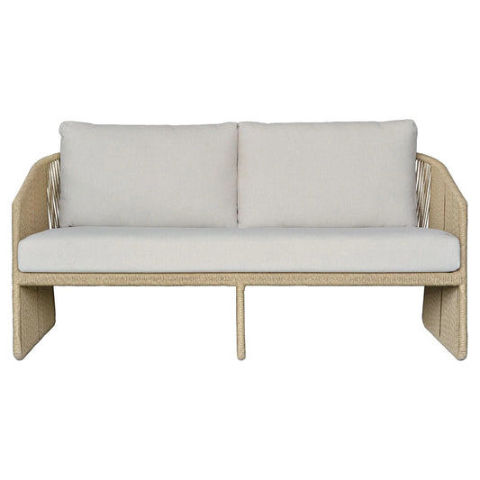Dorven Wicker & Steel 2-Seater Outdoor Sofa in Natural & Cream