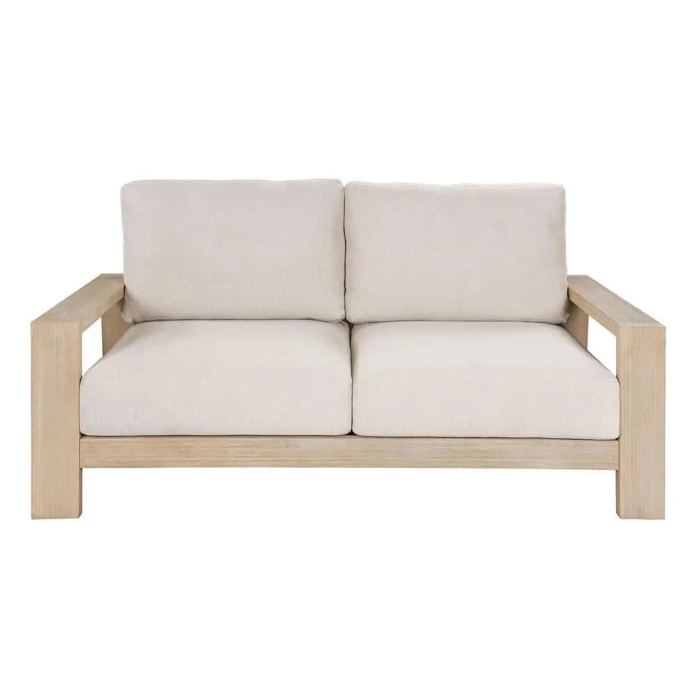 ATHENA EUCALYPTUS TIMBER OUTDOOR 2-SEATER SOFA CREAM/WHITEWASH