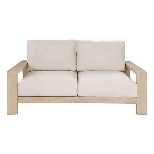 Athena Eucalyptus Timber Outdoor 2-Seater Sofa in Cream & Whitewash