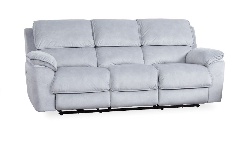 MERCOURI FABRIC 3-SEATER WITH 2 ELECTRIC RECLINERS / SOFA - STEEL COLOUR