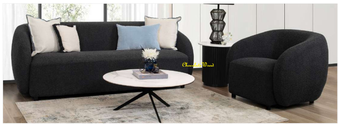 SUKI BOUCLE 3-SEATER ARMCHAIR CHARCOAL - MyChocolateWood