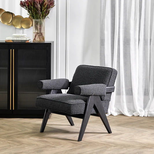 LAYTON BLACK ONYX BOUCLE ARMCHAIR/BLACK PAINTED WOOD FRAME - MyChocolateWood