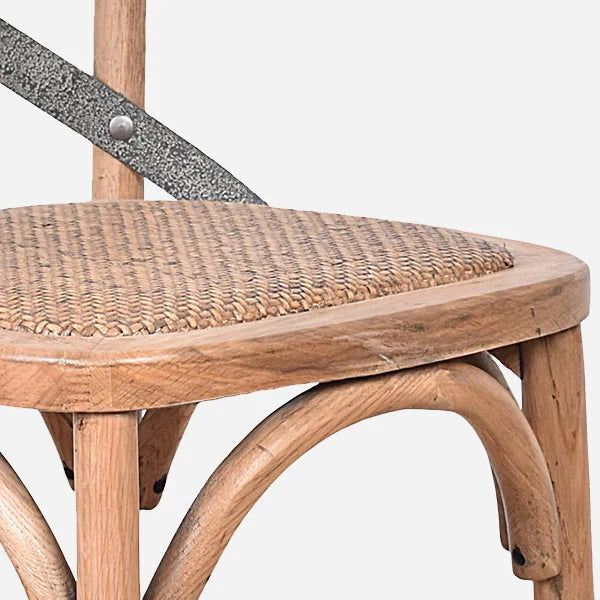 Malmo Cross Back Bar Stool with Grey Metal Straps - Chocolate Wood