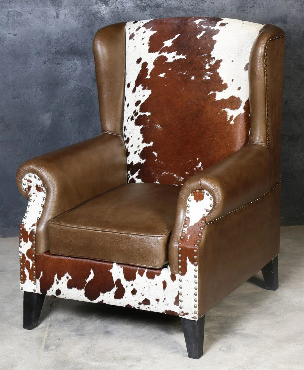 ABE HAND MADE COWHIDE & GENUINE LEATHER ARMCHAIR - MyChocolateWood
