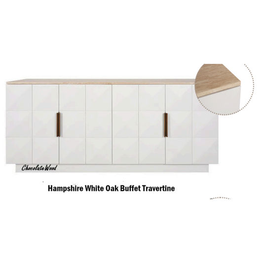 HAMPSHIRE TRAVERTINE /WHITE OAK 4-DOOR BUFFET/SIDEBOARD - MyChocolateWood