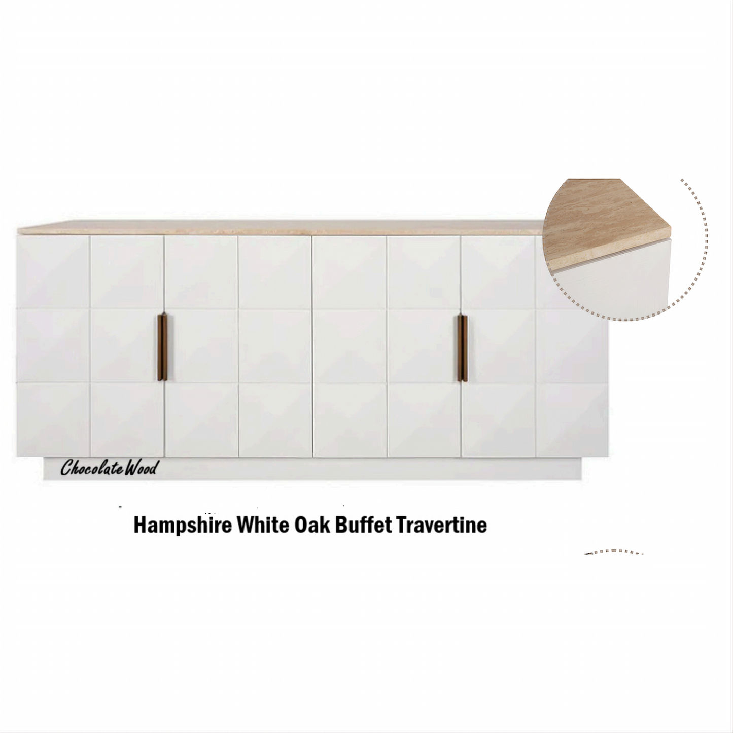 Hampshire 4-Door Buffet in White Oak with Travertine Top - Chocolate Wood