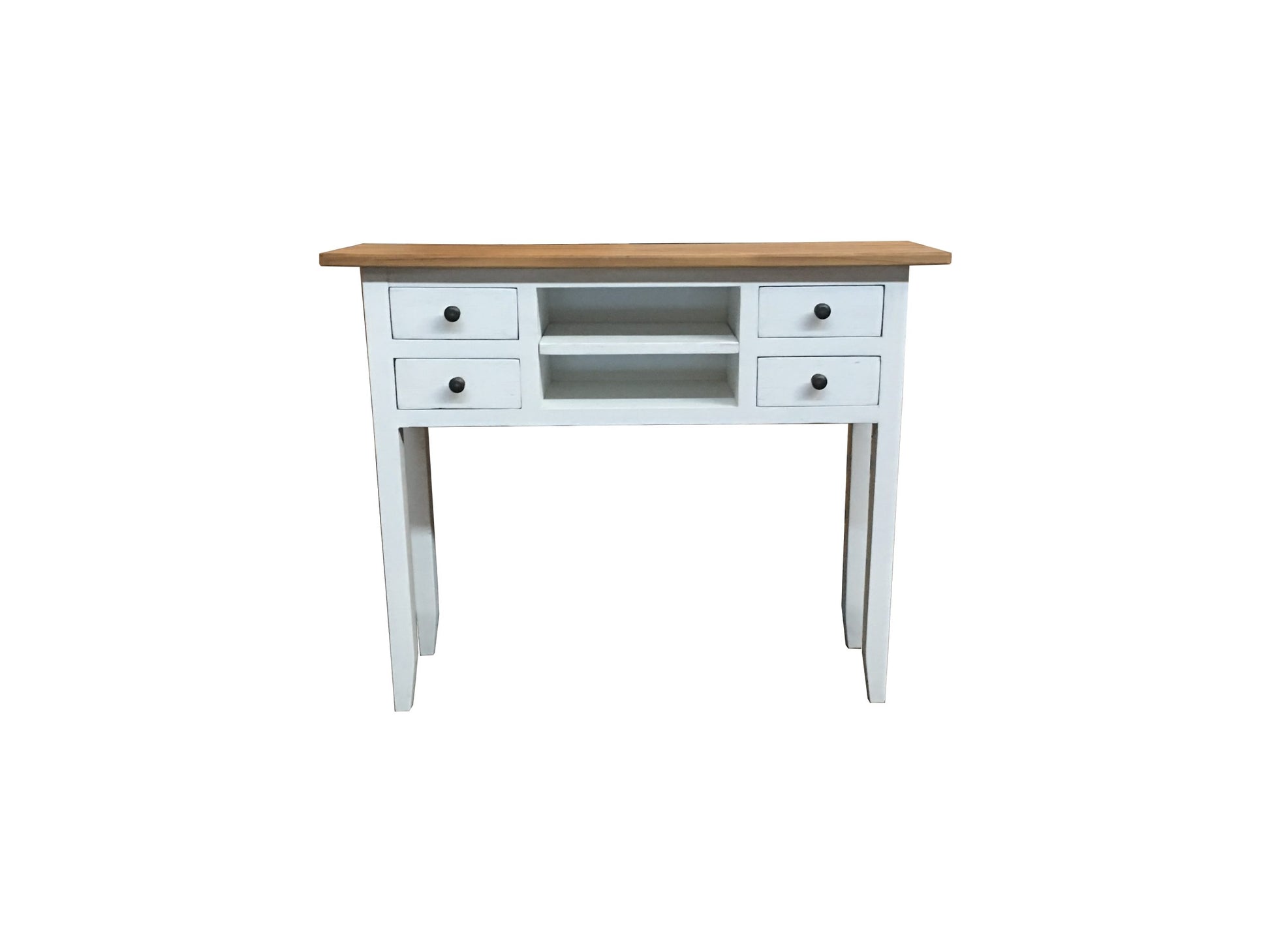 DAGENHAM RUSTIC RECYCLED ELM HALL TABLE/CONSOLE  4 DRAWERS/2 SHELVES NATURAL/WHITE - MyChocolateWood