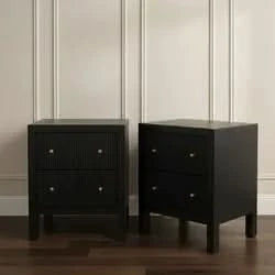 JAYLA SMALL BLACK 2-DRAWER BEDSIDE TABLE - MyChocolateWood