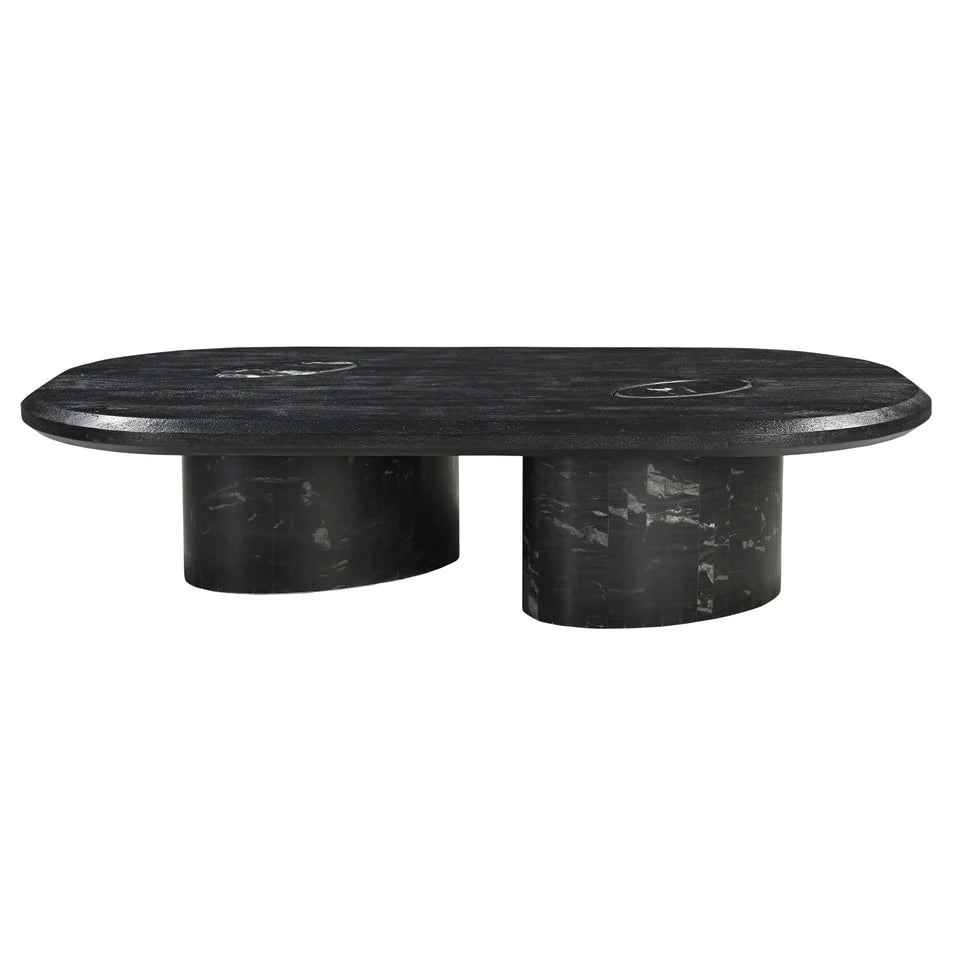 Sable Handmade Coffee Table - Mango Hardwood Top with Marble Inset Detail & Solid Marble Legs